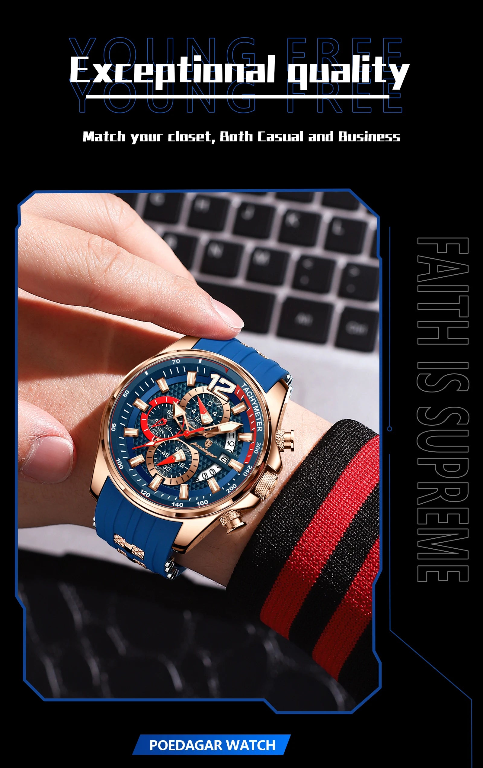 POEDAGAR Luxury Watch For Men Date Chronograph Luminous Waterproof Silicone Male Watch Fashion Sports Quartz Men's Watches Reloj Beauty World Shop