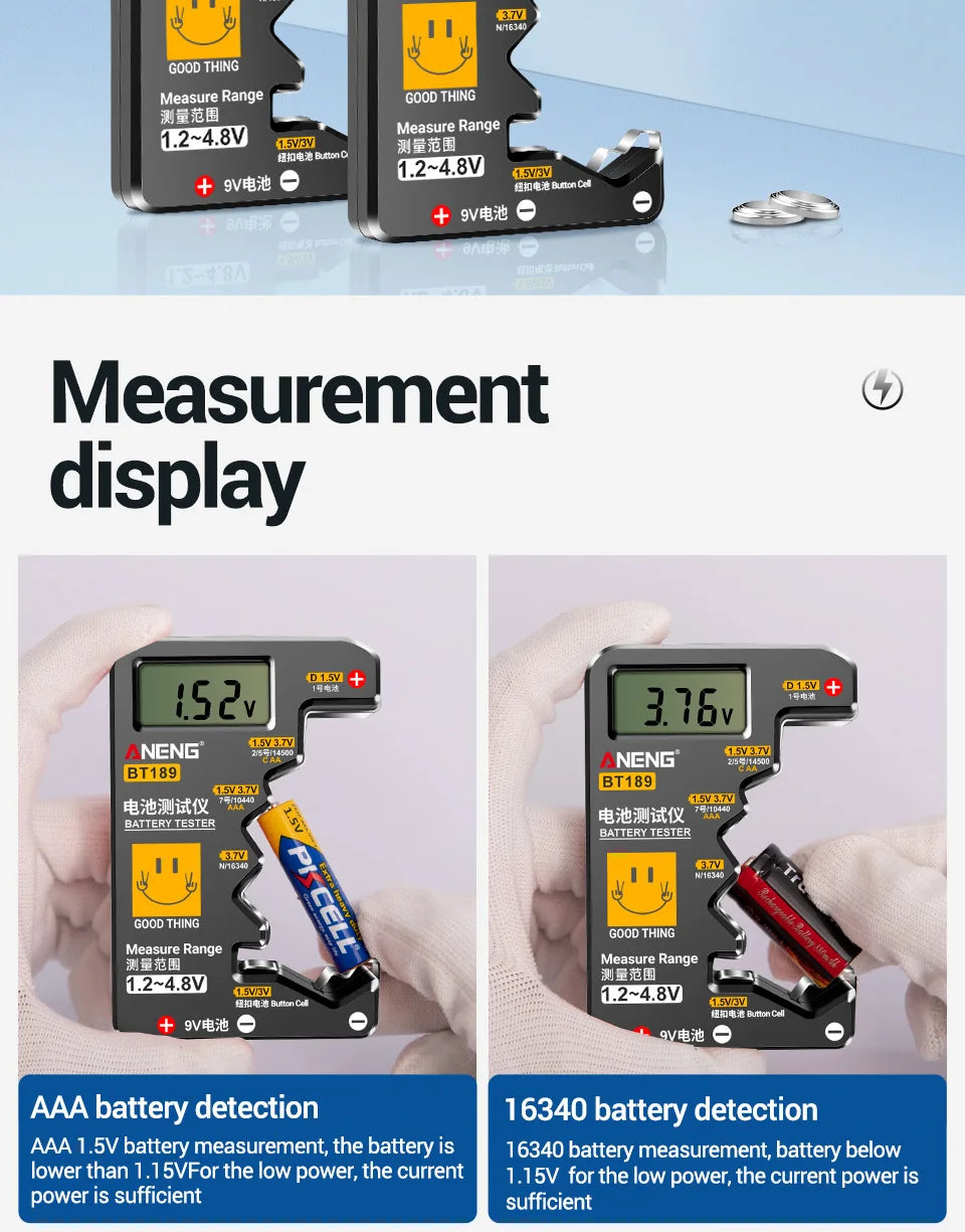 ANENG BT189 Button Cell Battery Tester 9V N D C AA AAA Universal Household LCD Display Battery Tester Power Bank Detectors Tools Beauty World Shop
