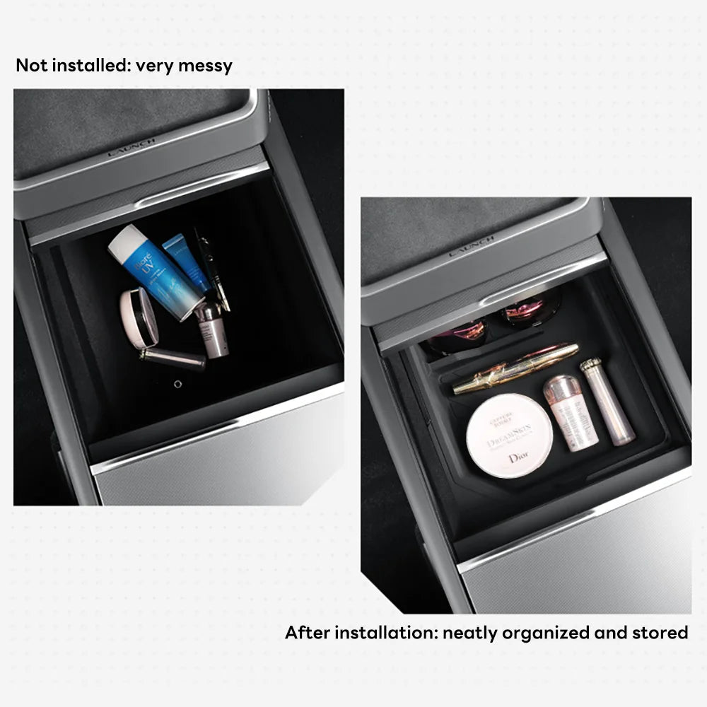 For Tesla Model Y Juniper 2025 Launch Center Console Eyeglasses Storage Box Armrest Box Upper&Lower Silicone Pad Beauty World Shop