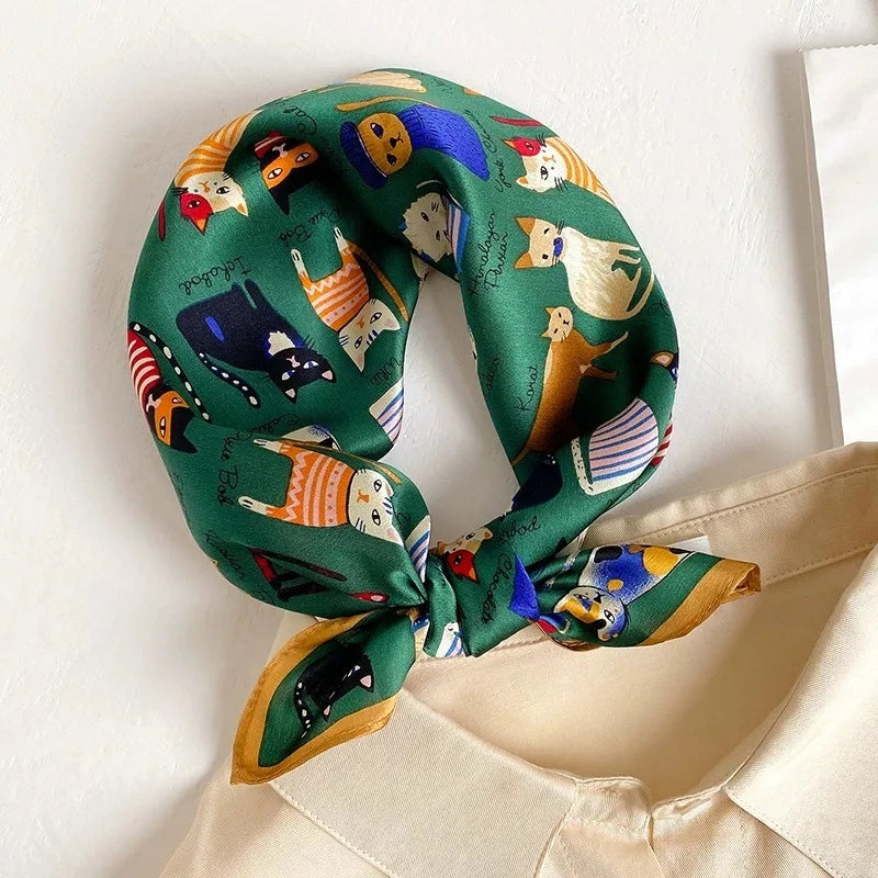 53cm Silk Printed Hijab Scarf for Women Silk Floral Print Small Scarf Fashionable and Versatile Scarf Neck Protector Hijab Beauty World Shop