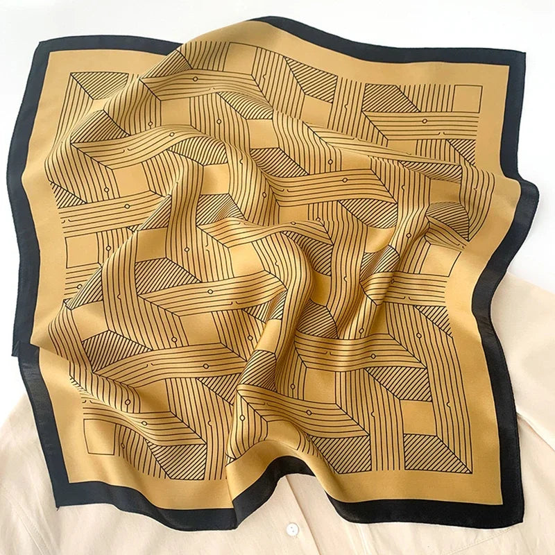 68cm Striped Geometric Pattern Silk Scarf for Women Imitation Silk Fresh and Versatile Headwear Clothing Square Scarf Beauty World Shop