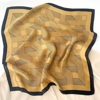 68cm Striped Geometric Pattern Silk Scarf for Women Imitation Silk Fresh and Versatile Headwear Clothing Square Scarf Beauty World Shop