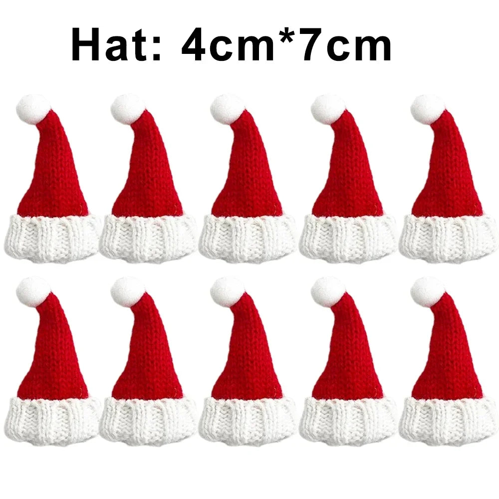Mini Santa Knitted Hat & Scarf Small Christmas Costume for Cat Rabbit Doll Lollipop Bottle Cap DIY Xmas Party Dinner Decoration Beauty World Shop
