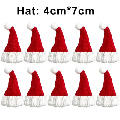 Mini Santa Knitted Hat & Scarf Small Christmas Costume for Cat Rabbit Doll Lollipop Bottle Cap DIY Xmas Party Dinner Decoration Beauty World Shop