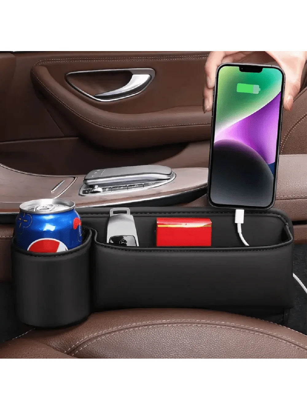 Universal Car Seat Gap Organizer Storage Box Multifunction Leather Crevice Side Storage Pocket Wallet Keys Card with Cup Holder Beauty World Shop