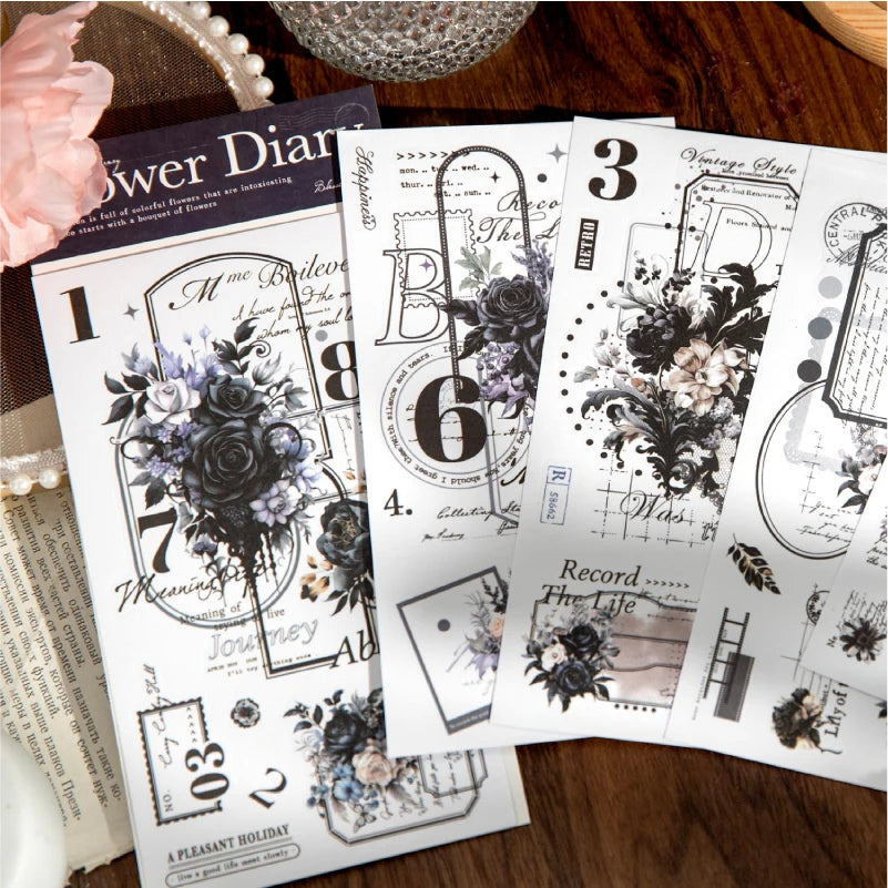Journal GO 6pcs Flower Shadow Decorative Sticker Fresh Plant Flowers Collage Scrapbooking Label Diy Diary Journal Planner Label Beauty World Shop