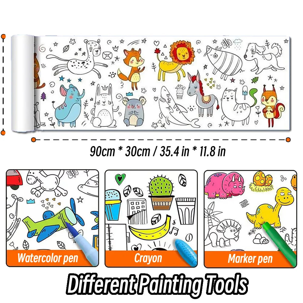 90cm Animal Canvas Children's Drawing Roll DIY Coloring Paper Roll Color Filling Graffiti Paper-cut Painting Educational School Beauty World Shop