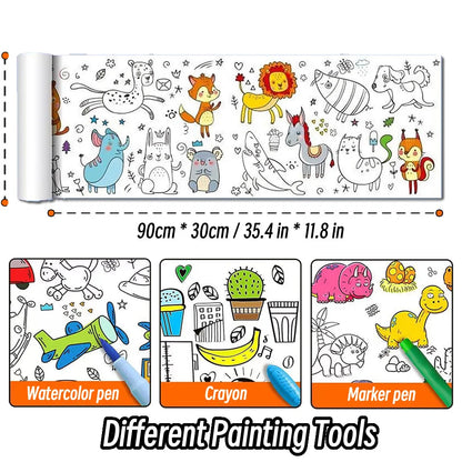 90cm Animal Canvas Children's Drawing Roll DIY Coloring Paper Roll Color Filling Graffiti Paper-cut Painting Educational School Beauty World Shop