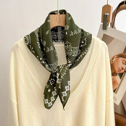 68cm Green Cashew Printed Scarf Women's Spring and Summer Thin Imitation Silk Scarf Fashion Versatile Shawl Headscarf Scarfs Beauty World Shop