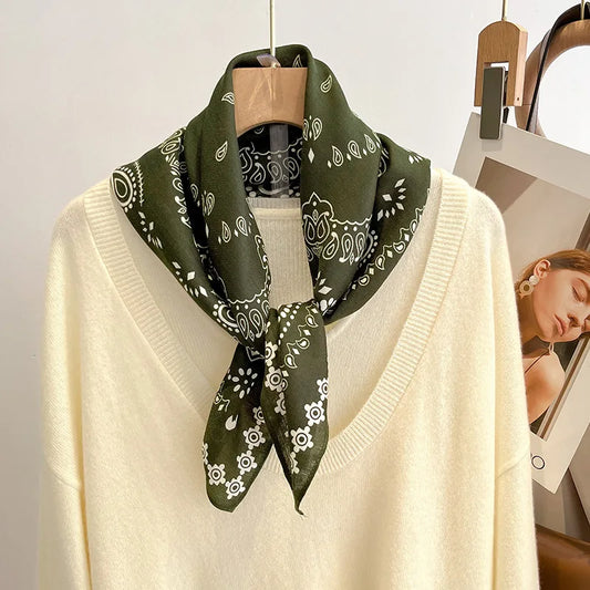 68cm Green Cashew Printed Scarf Women's Spring and Summer Thin Imitation Silk Scarf Fashion Versatile Shawl Headscarf Scarfs Beauty World Shop