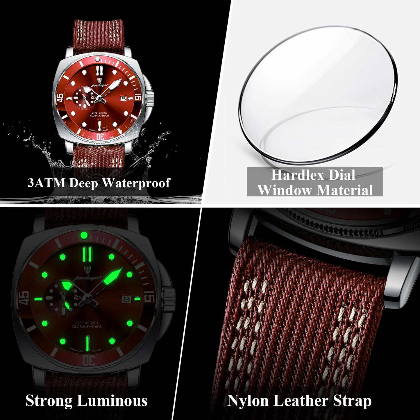 POEDAGAR Luxury Fashion Man Watch Luminous Waterproof Date Sport Watches For Men Nylon Leather Quartz Business Men's Clock Reloj Beauty World Shop