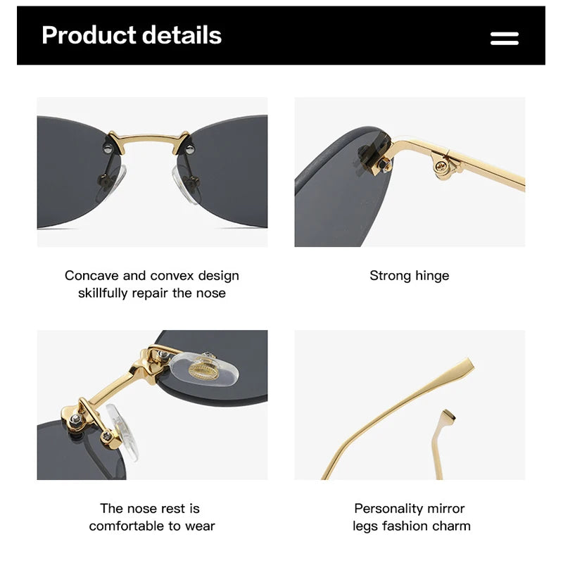 Fashion Rimless Sunglasses Women UV400 Oval Elegant Diamond F Sun Glasses Retro Eyewear Beauty World Shop