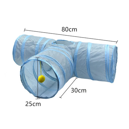 Cat Toys Gray 3-Way Foldable Pet Cat Tunnel Tube Toy Kitten Tunnel Toy with Peep Hole Pet Training Interactive Toy Tunnel Tube Beauty World Shop