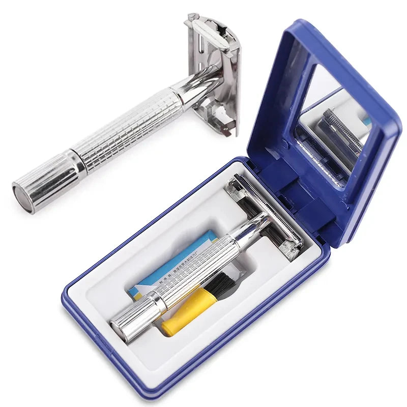 Men Shaving Razor with Blade Sliver Folding Shaving Knife Facial Hair Stainless Steel Straight Razor Barber Tools 10 Pcs Blades Beauty World Shop