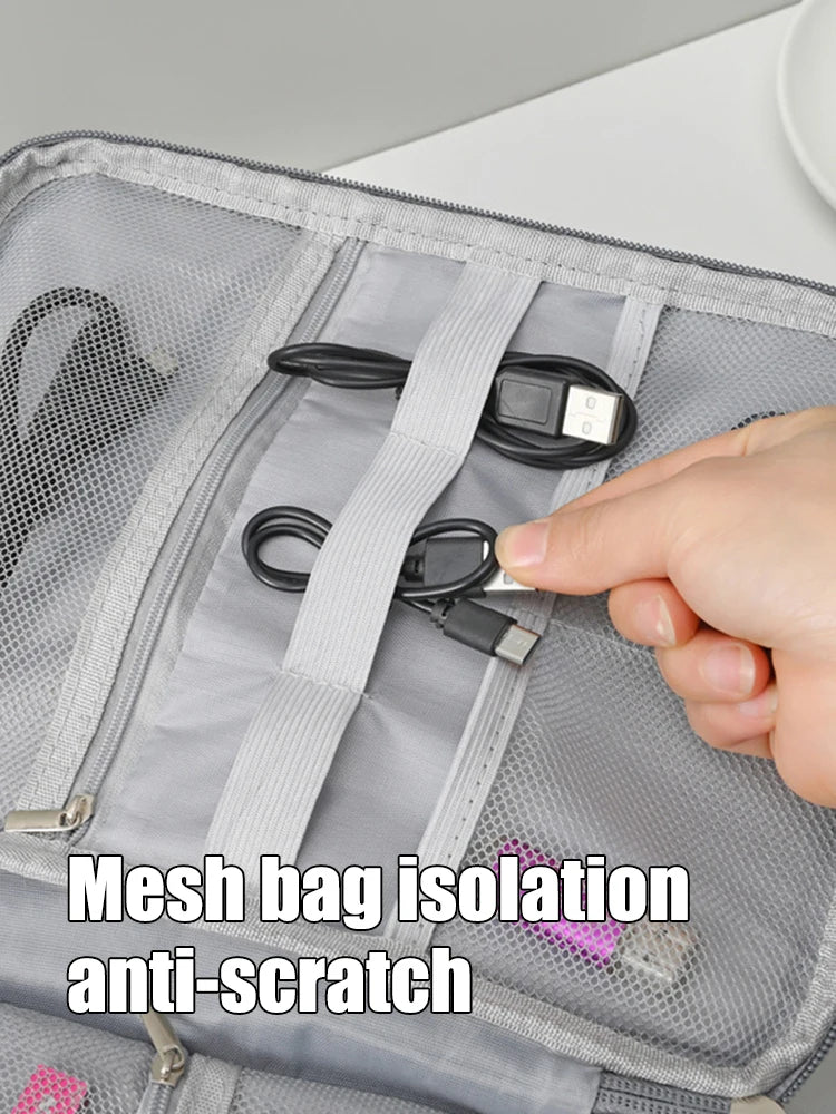 Black Oxford Cloth Electronic Accessory Storage Bag, Cube Travel Bag, Portable Data Cable Headphone Organizer Bag Office suppli Beauty World Shop