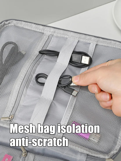 Black Oxford Cloth Electronic Accessory Storage Bag, Cube Travel Bag, Portable Data Cable Headphone Organizer Bag Office suppli Beauty World Shop