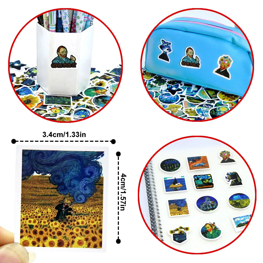 100Pcs Van Gogh Cute Stickers Pack Aesthetic Stationery Supplies Lot Korean Paper Kawaii Office Teacher School Diary Decoration Beauty World Shop