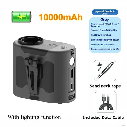 Portable Waist Clip Fan Mini USB Charging Hanging Fan with LED Flashlight Outdoor Single/dual Air Outlet Fan 20000/10000Mah F6/7 Beauty World Shop