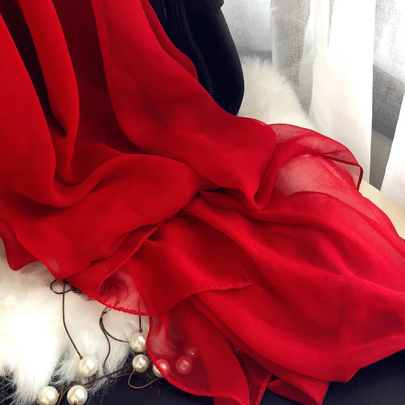 Fashion Four Seasons Women Plain Color Thin Soft Beach Thin Silky Georgette Scarf Shawls Long Wraps Beach Sunscreen Hijab Beauty World Shop