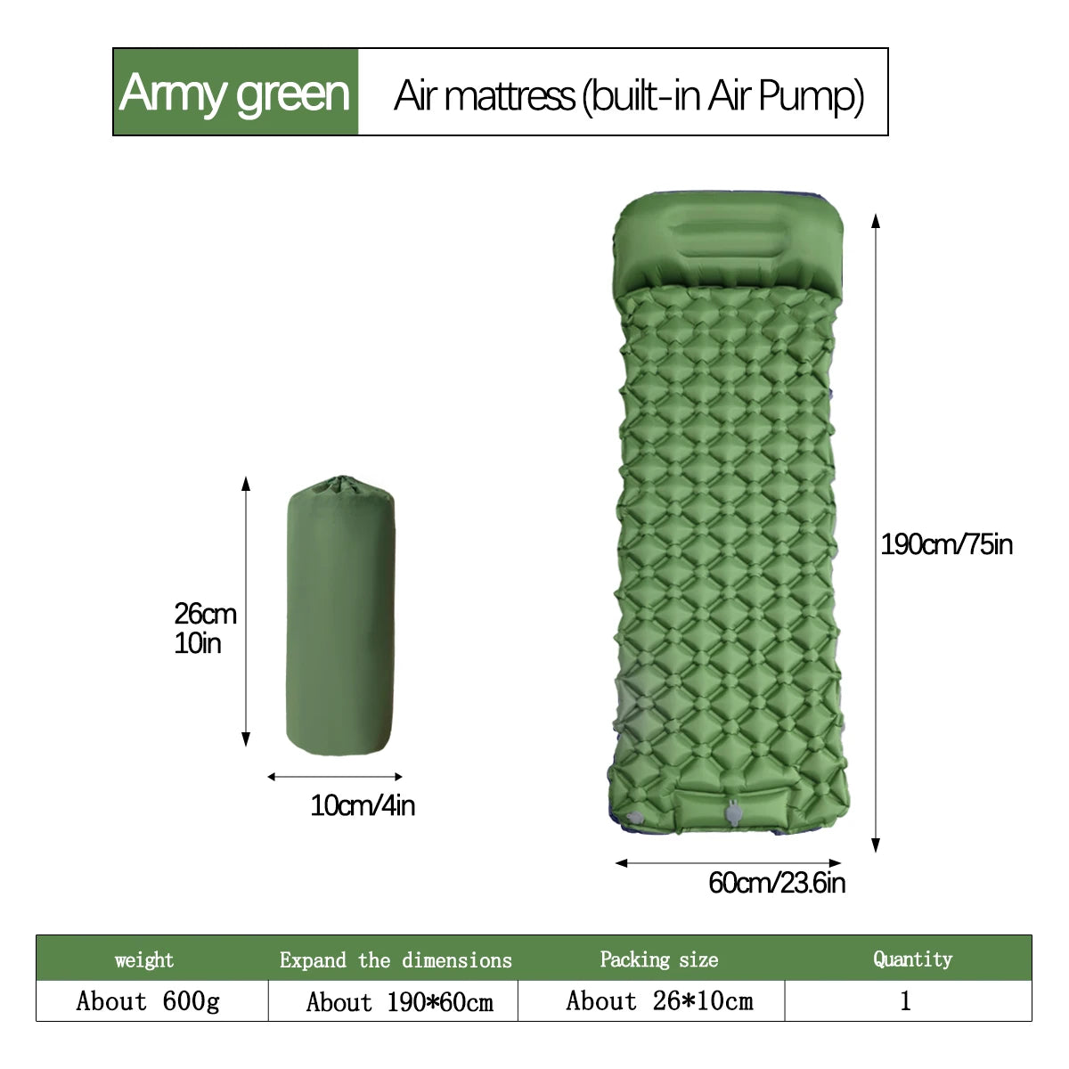 Outdoor Camping Inflatable Mattress Sleeping Pad With Pillows Ultralight Air Mat Built In Inflator Pump Hiking Beauty World Shop