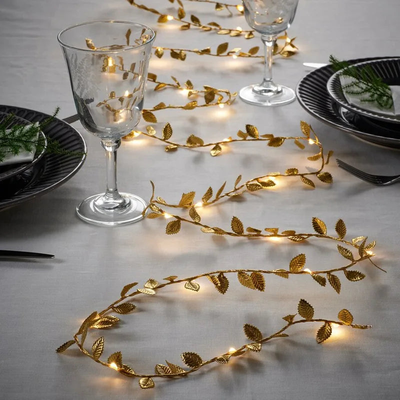 2M 20LED Golden Leaves String Fairy Lights For Wedding Birthday Party Decoration Home Garden Artificial Plant Garland Vine Light Beauty World Shop