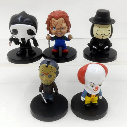 10 Pieces / Set Horror Film Series Jason Freddy Clown Action Figure Toys PVC Model Halloween Gift Vinyl Figurine Doll Gift Beauty World Shop