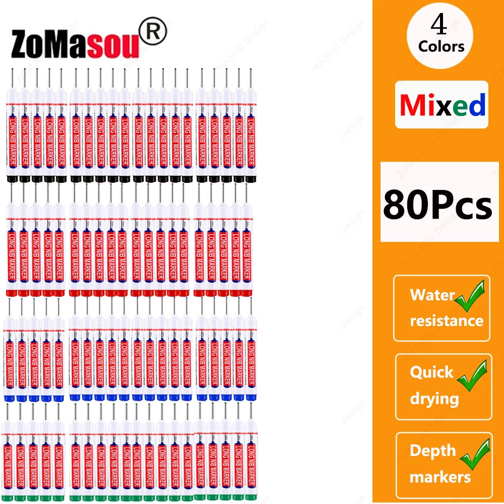 1-100Pcs 2cm Waterproof Long Head Markers Deep Hole Marker Pen for Metal Carpenter Red/Black/Blue/Green Ink Woodworking Tools Beauty World Shop
