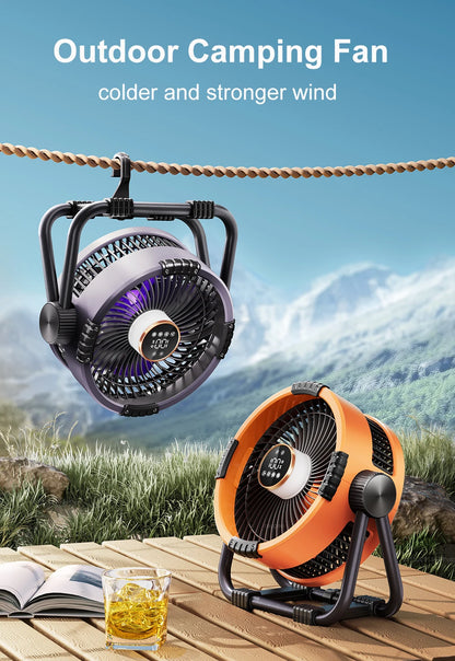 Camping Fan 20000mAh Rechargeable Portable Outdoor Camping Fan Air Circulators Wireless Tent Ceiling Fans with Hook and Light Beauty World Shop
