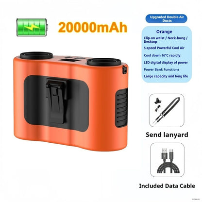 Portable Waist Clip Fan Mini USB Charging Hanging Fan with LED Flashlight Outdoor Single/dual Air Outlet Fan 20000/10000Mah F6/7 Beauty World Shop