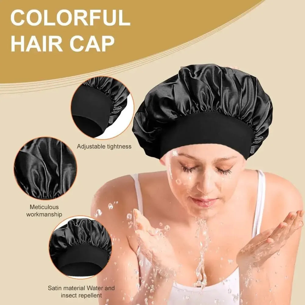 Wide-brimmed High Elastic Hair Band Female Pile Cap Autumn Lunar November Beauty Hair Care Hat Satin Nightcap Beauty Fashion