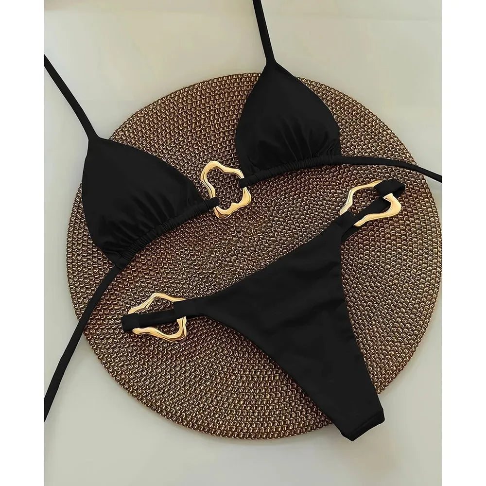 New Sexy Bikini Solid Color Lace-up Split Two-piece Swimsuit for Women Beauty World Shop