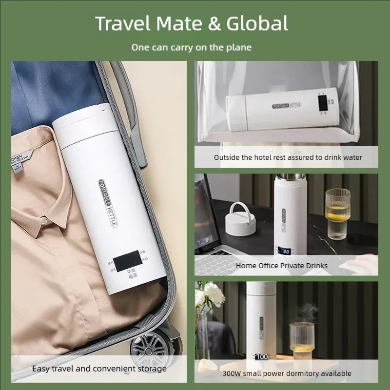 JFBONIN Electric Kettles Portable Tea Coffee Kettle Travel Boil Water Thermal Cup Anti-Scald Water Bottle English Menu Beauty World Shop