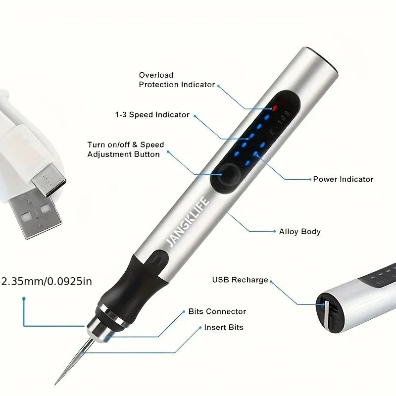 JANGKLIFE USB Cordless Rotary Tool Kit Woodworking Engraving Pen DIY For Jewelry Metal Glass Mini Wireless Drill Beauty World Shop
