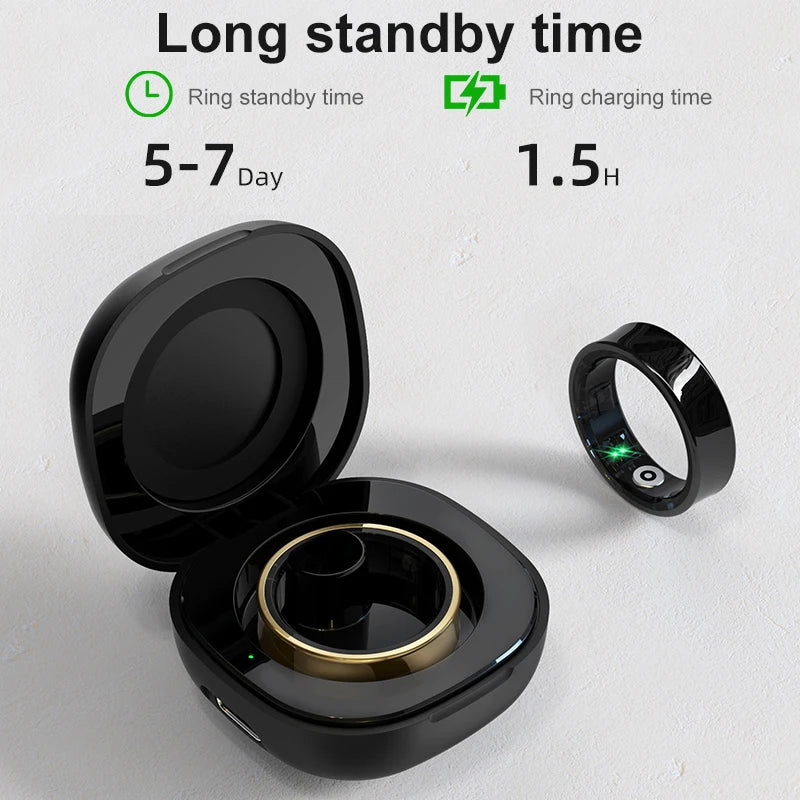 R09 Smart Ring Men Women with Charging Case,Heart Rate Blood Oxygen,Skin Temperature Monitor,5ATM Waterproof For Android iOS Beauty World Shop