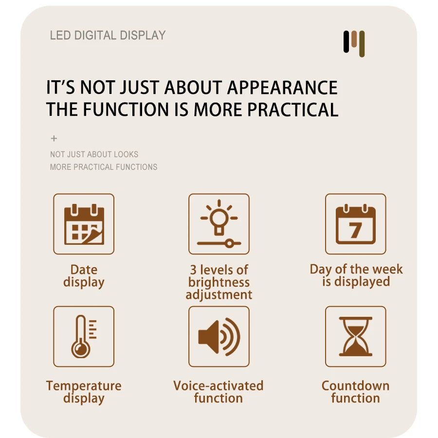 Digital Alarm Clock Temperature and Date Week Display Night Mode Table Clock Voice Control 12/24H Electronic LED Alarm Clocks Beauty World Shop