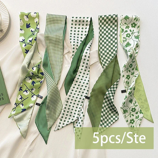5pcs/set Series Silk Satin Scarf Women Cloth Hair Bands Headdress Accessories Lady Scarves Ribbon Neck Ties for Bag Handle Beauty World Shop