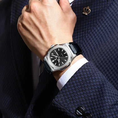 POEDAGAR Square Wristwatch For Men Luminous Waterproof Week Calendar Luxury Man Clock Leather Quartz Fashion Men's Watches Reloj Beauty World Shop