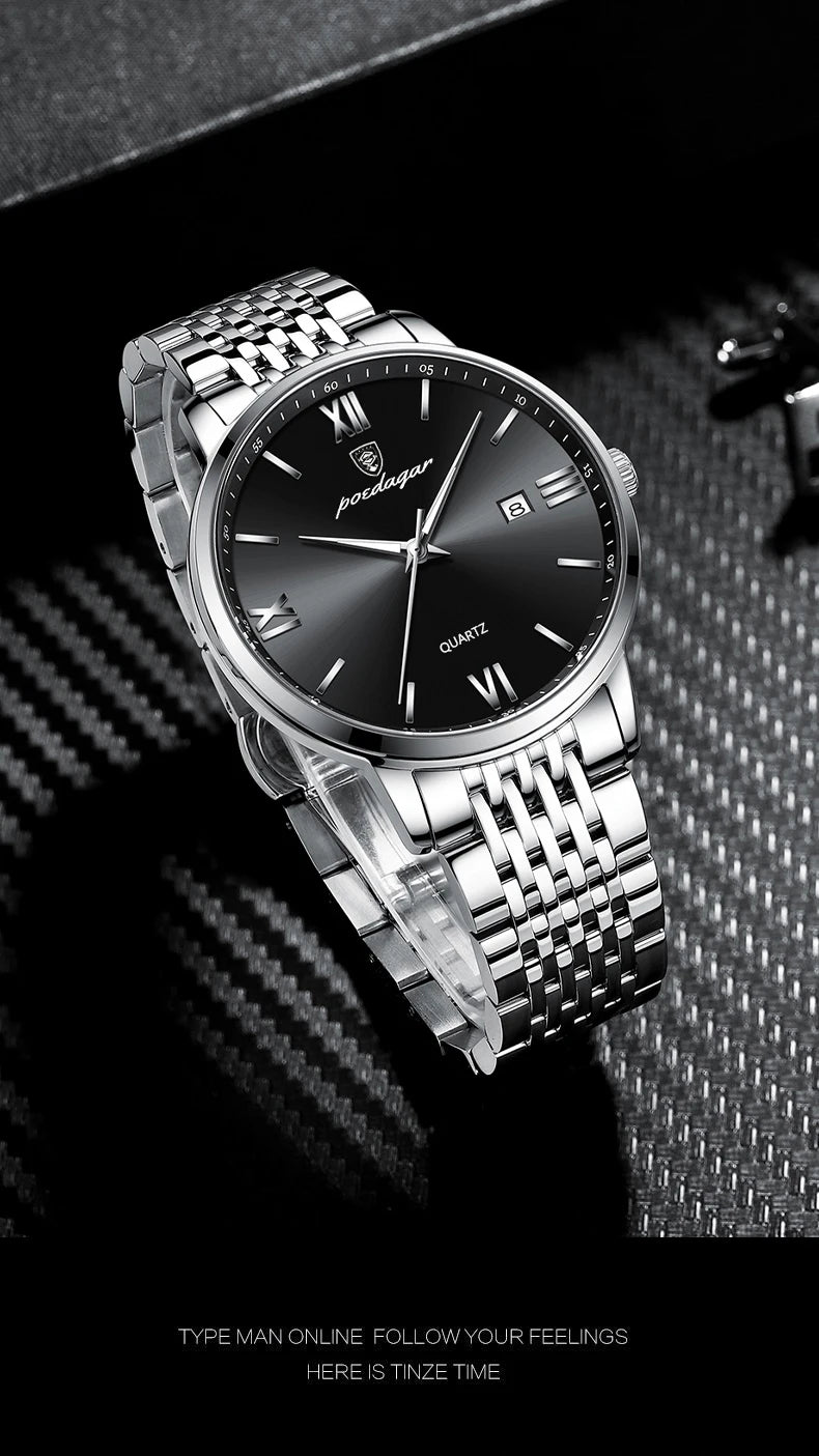 POEDAGAR Luxury Sports Men's Wristwatch Stainless Steel Waterproof Date Man Watch High Quality Casual Fashion Quartz Men Watches Beauty World Shop