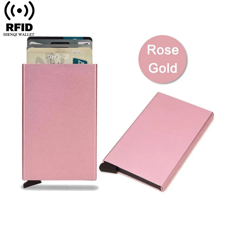 Rfid Credit Card Holder Metal Thin Slim Smart Wallet Men Women Wallets Pop Up Minimalist Small Black Purse Mini Walets for Men Beauty World Shop