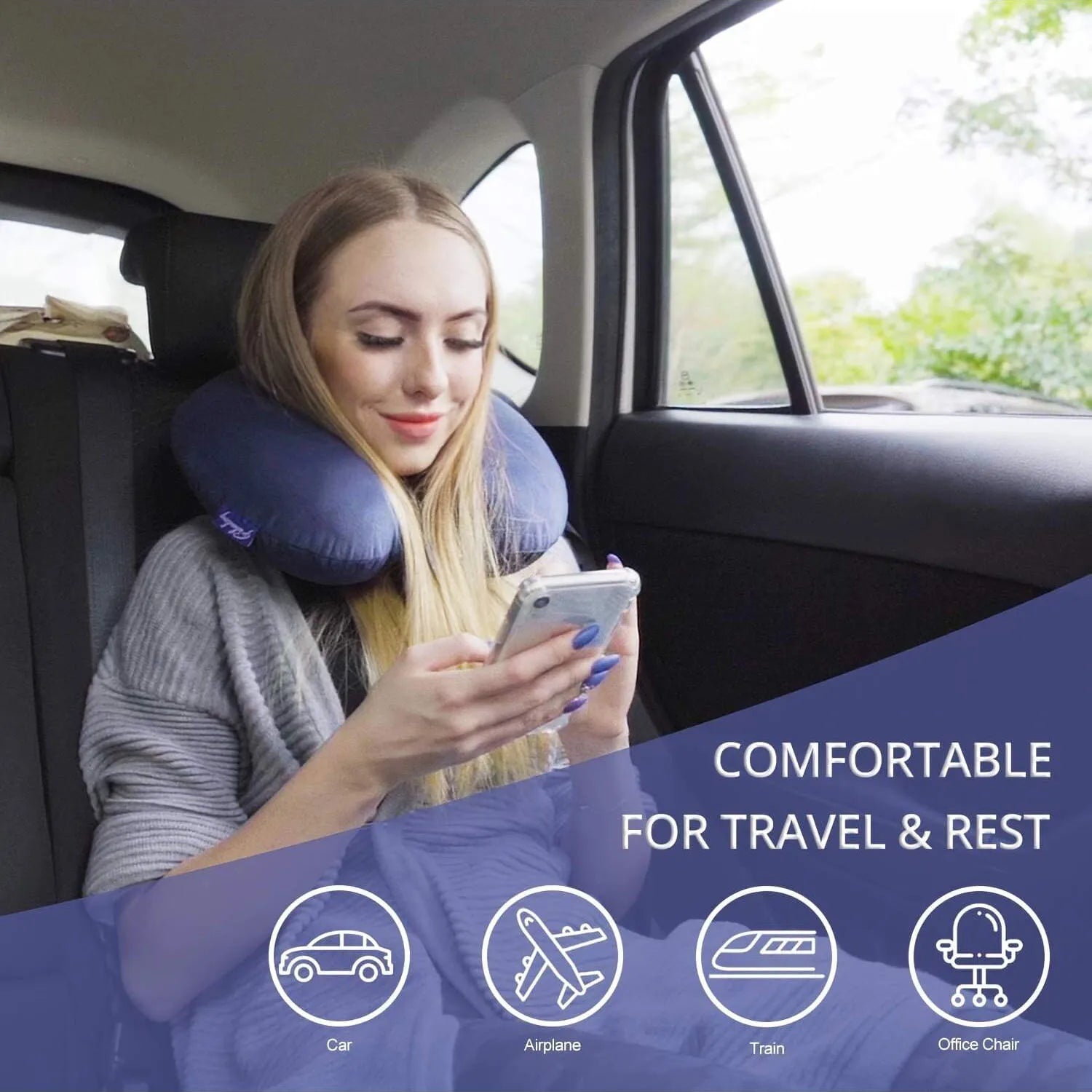 1pc Travel Pillow Neck Pillow Airplane Pillow Traveling Car Home Office Travel Neck Flight Pillow Snap Strap Soft Cover Beauty World Shop
