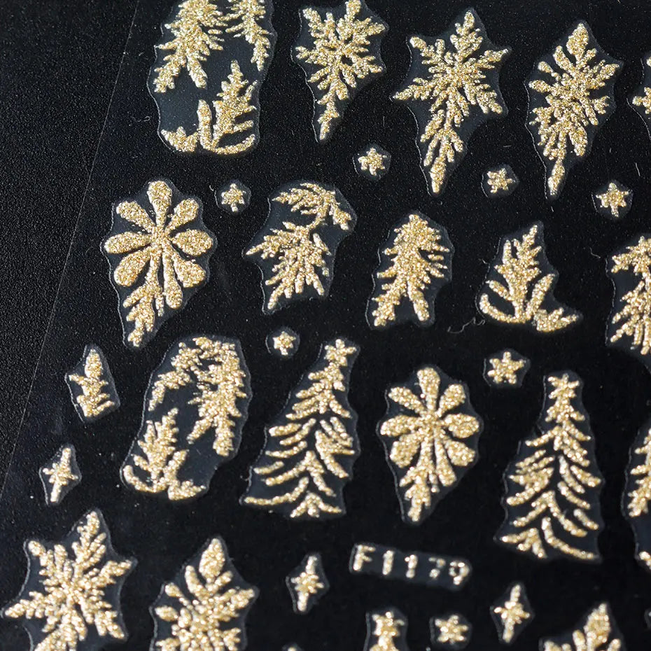 2PCS Golden Glitter Leaf Nail Art Stickers Shinny Christmas Trees Snowflake Sliders Japanese Winter Y2K Leaves Manicure Decor Beauty World Shop