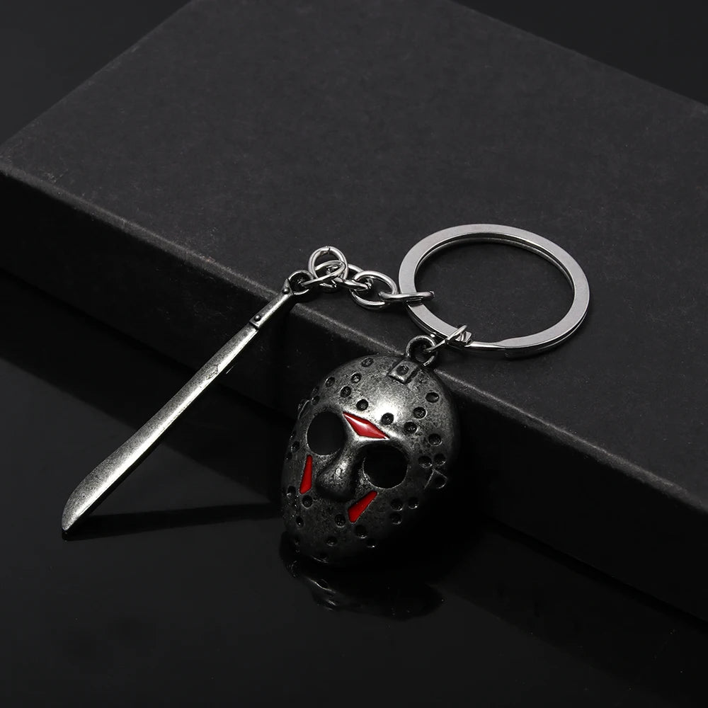 Horror Movie Halloween Keychain Hockey Mask Machete Metal Keyring Pendants Cosplay Props For Men Women Backpack Jewelry Beauty World Shop