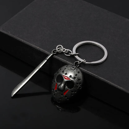Horror Movie Halloween Keychain Hockey Mask Machete Metal Keyring Pendants Cosplay Props For Men Women Backpack Jewelry Beauty World Shop
