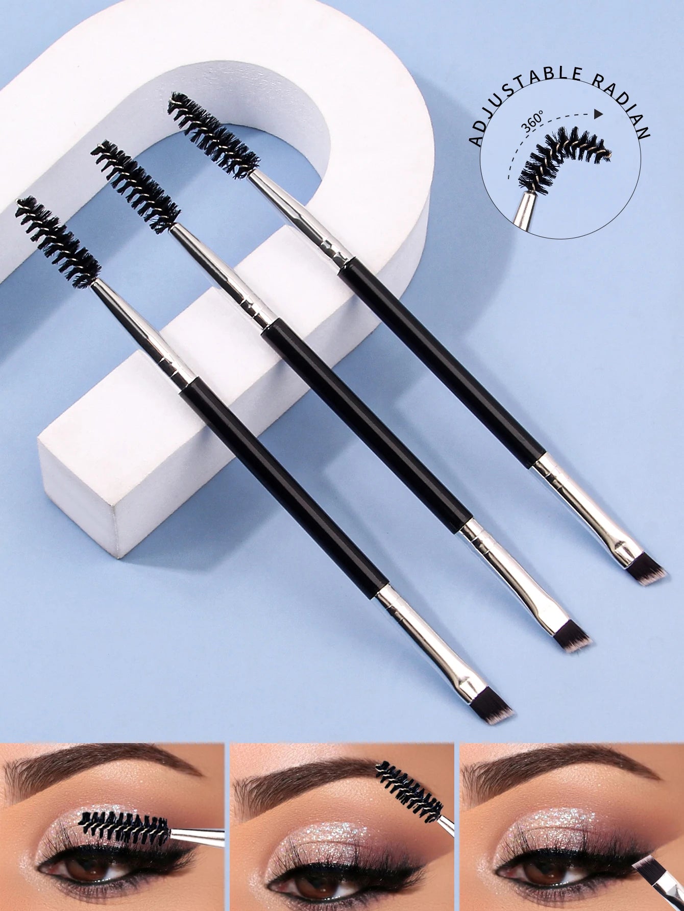 Clearance_3PCS professional single double end angle eyebrow eyelash makeup brush high quality eyebrow pencil eyeliner brush_Cont Beauty World Shop