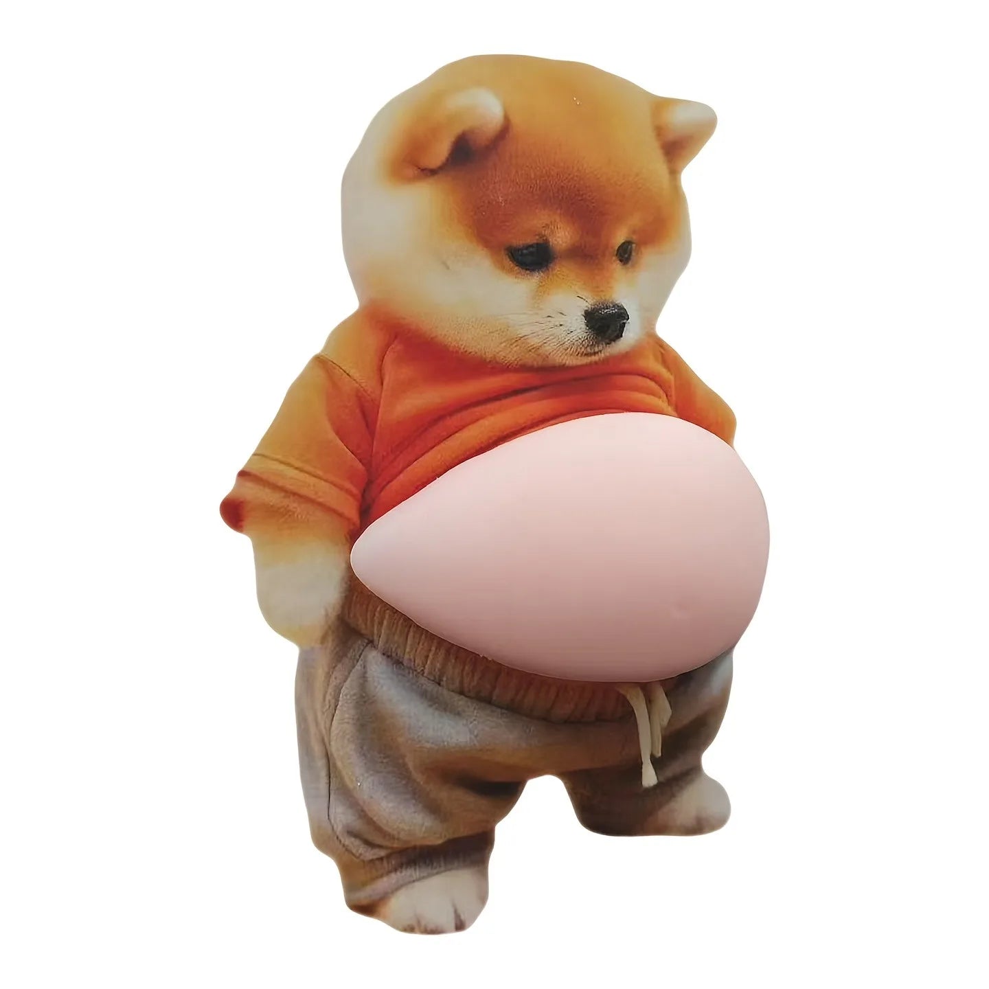 3D Shiba Inu Dog Belly Sticker - Cute puppy wearing orange outfit with soft pink background, silicone self-adhesive Beauty World Shop