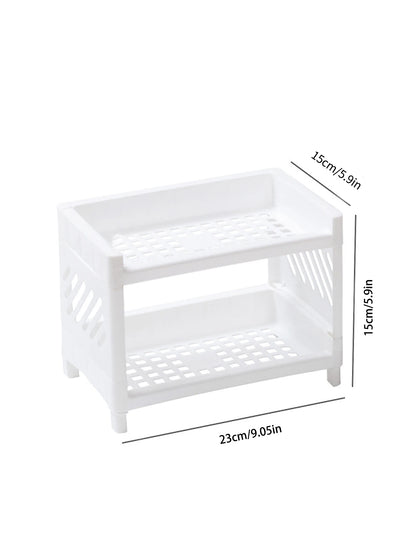 1PC PP Desktop Double Layer Storage Rack Rectangular White Organizing Student Desk Office Cosmetics Stationery Beauty World Shop