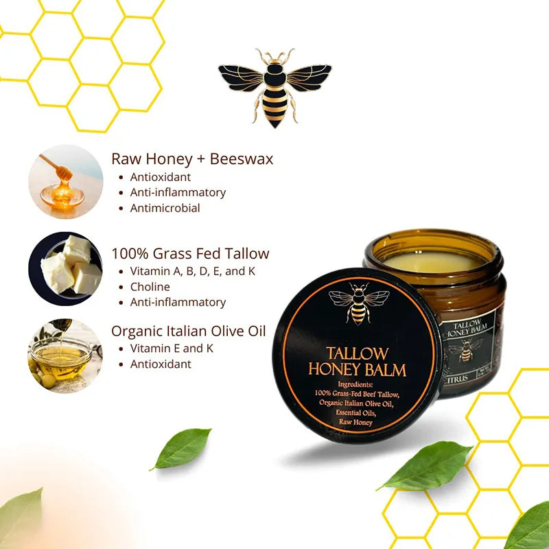Organic Grass-Fed Beef Tallow Balm with Raw Honey - Moisturizing Cream for Soft, Smooth Skin - Handmade All-Natural Moisturizer Beauty Trend Shop