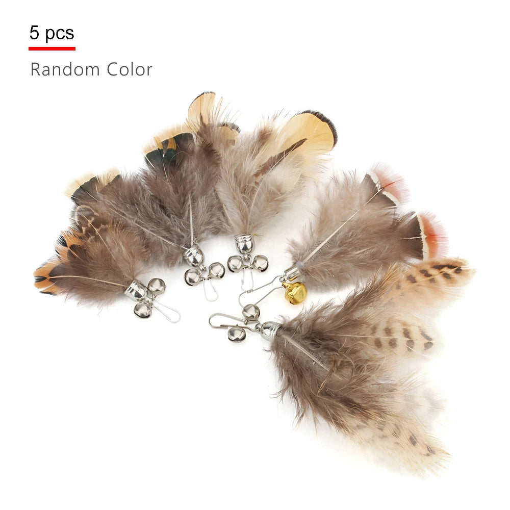 5pcs Small Replacement Head Fly Insect Cat Toy Accessories Funny Teaser Stick Interactive Wand Feather Bug Pet Toy Beauty World Shop