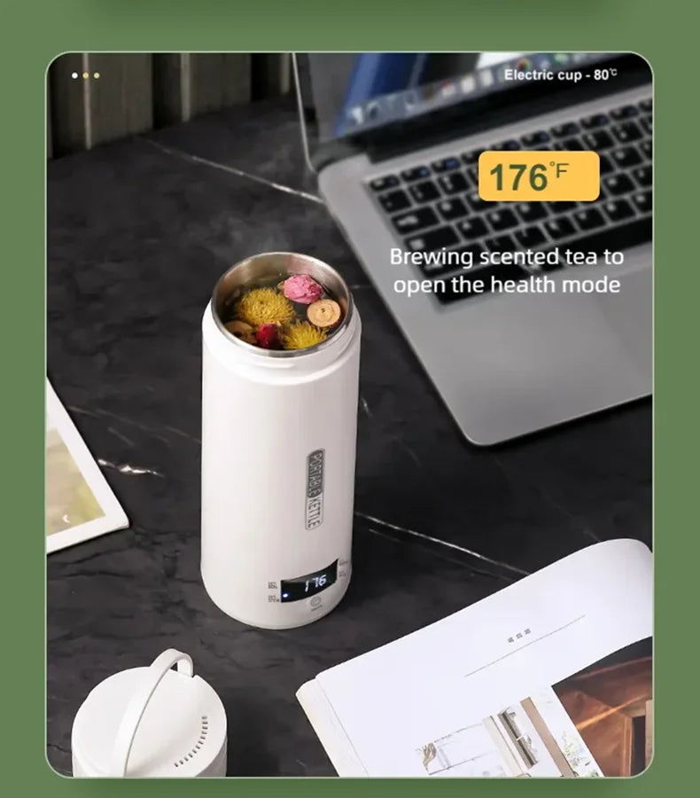 JFBONIN Electric Kettles Portable Tea Coffee Kettle Travel Boil Water Thermal Cup Anti-Scald Water Bottle English Menu Beauty World Shop