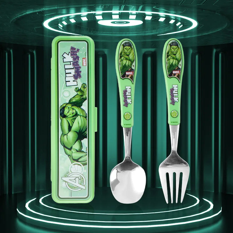 2pcs Superhero Spiderman Cartoon toy Tableware Spoon Cross Fork Soup Spoon Set Dining Lunch Hulk Anime Figures Party kids Toys Beauty World Shop